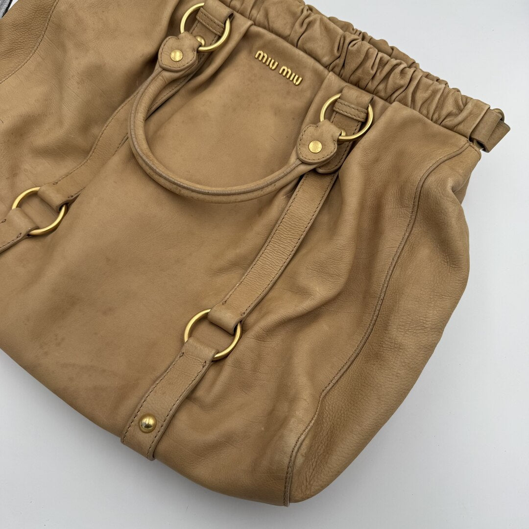 Miu Miu XL Vitello Leather Taupe Brown Handbag