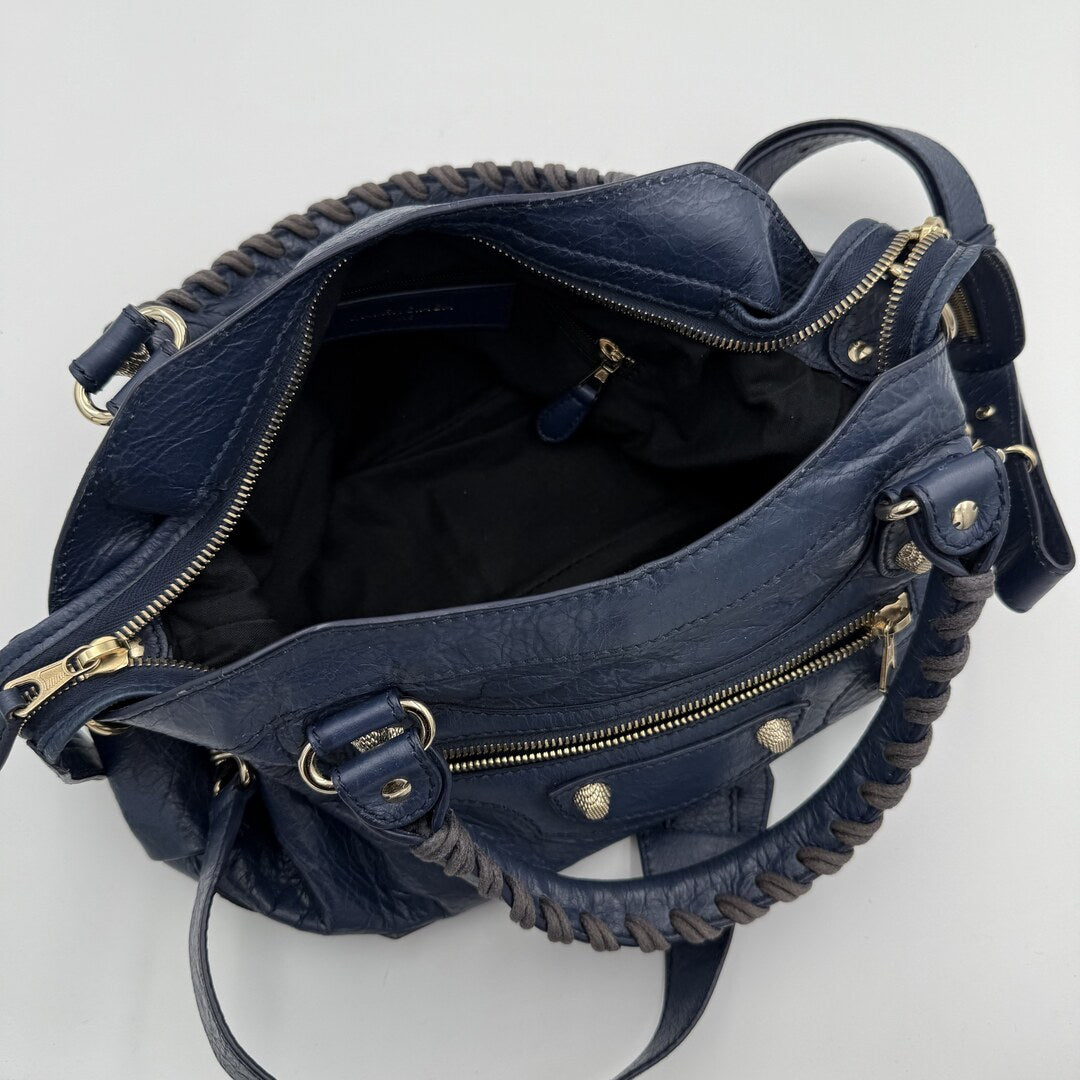 2005 Balenciaga The Town Blue Leather Bag
