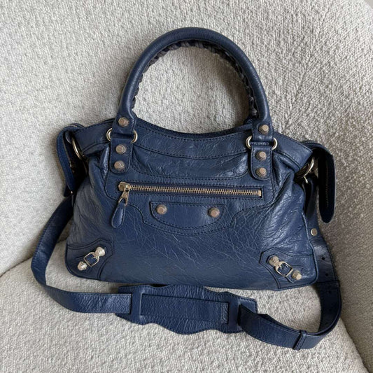 2005 Balenciaga The Town Blue Leather Bag