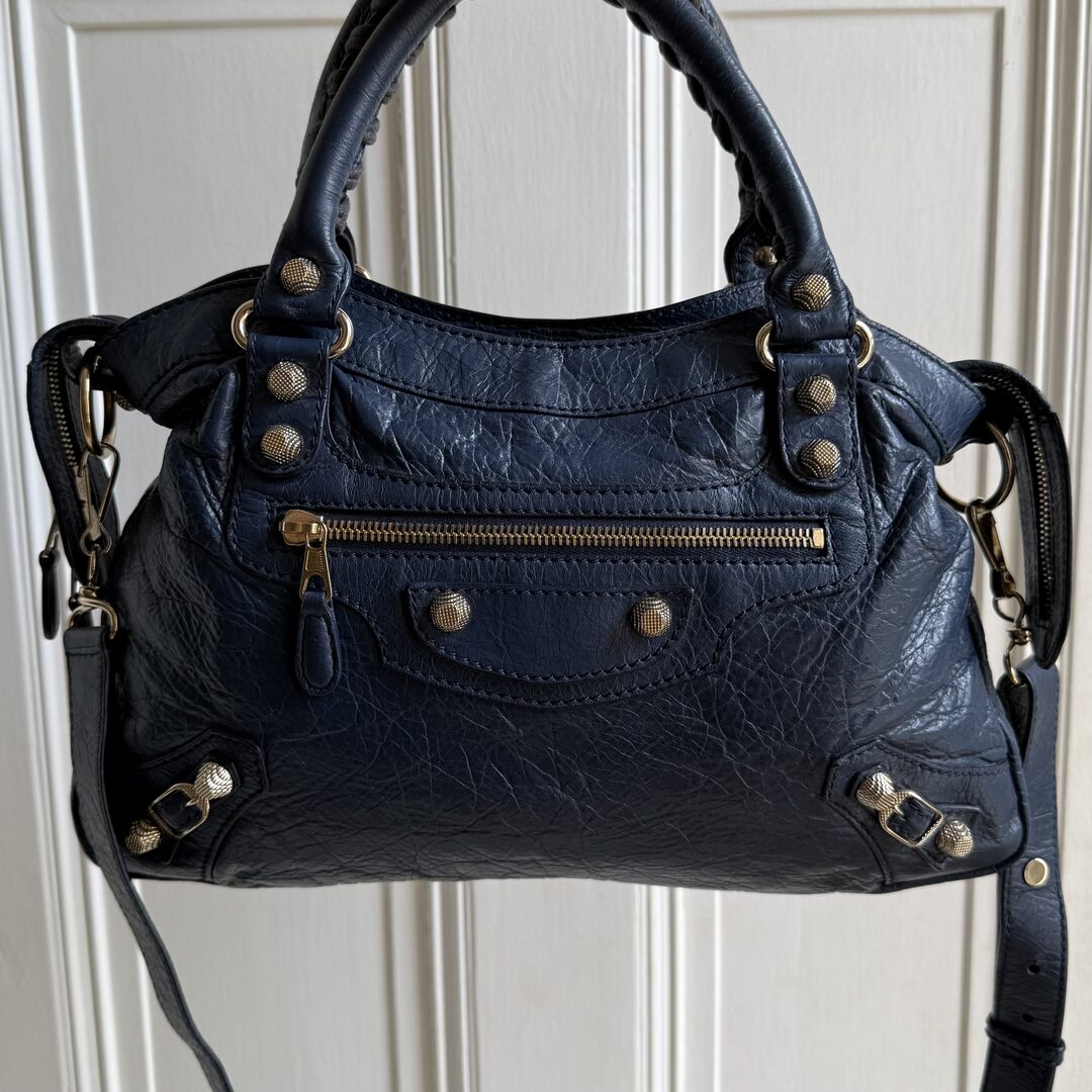 2005 Balenciaga The Town Blue Leather Bag