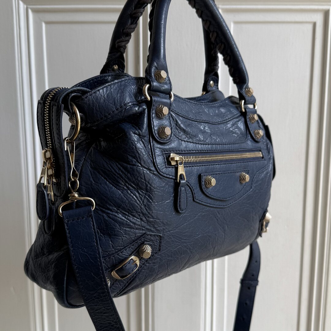 2005 Balenciaga The Town Blue Leather Bag