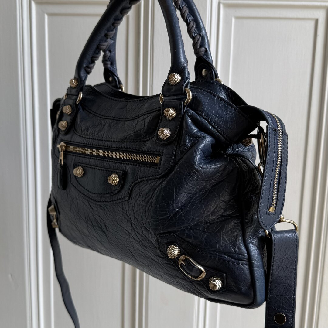 2005 Balenciaga The Town Blue Leather Bag