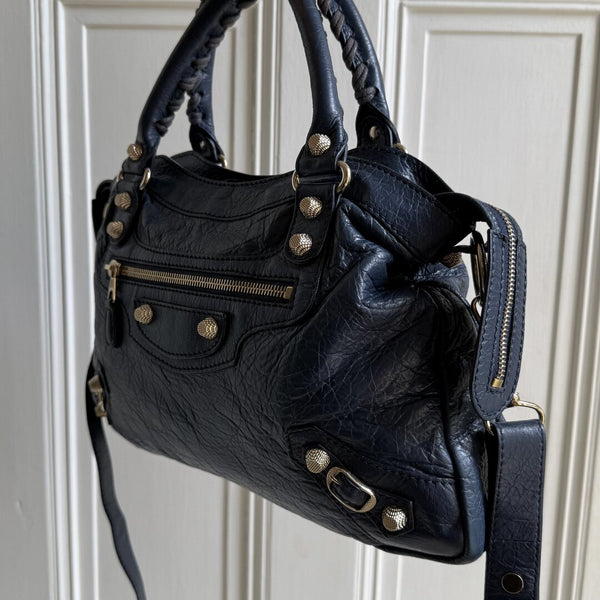 2005 Balenciaga The Town Blue Leather Bag
