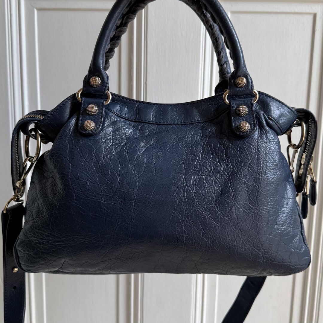2005 Balenciaga The Town Blue Leather Bag