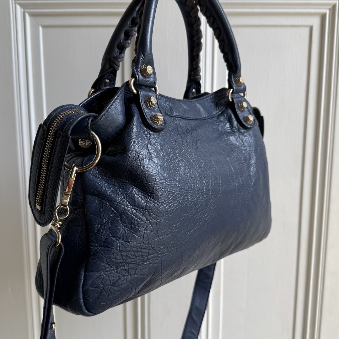 2005 Balenciaga The Town Blue Leather Bag
