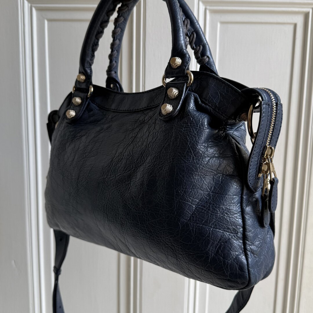 2005 Balenciaga The Town Blue Leather Bag