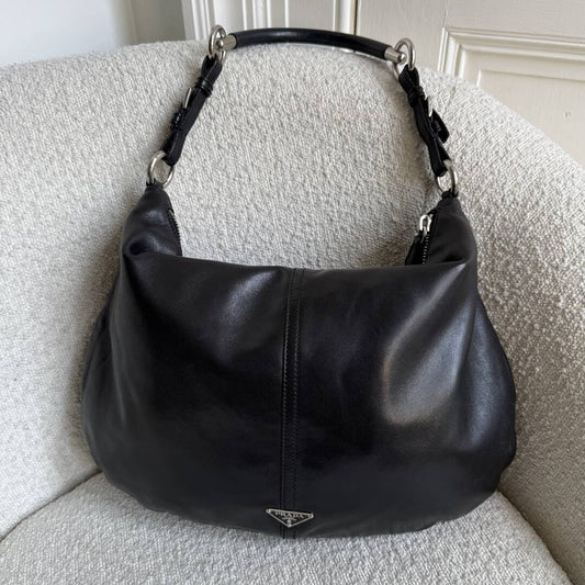 Prada Hobo Black Leather Shoulder Bag