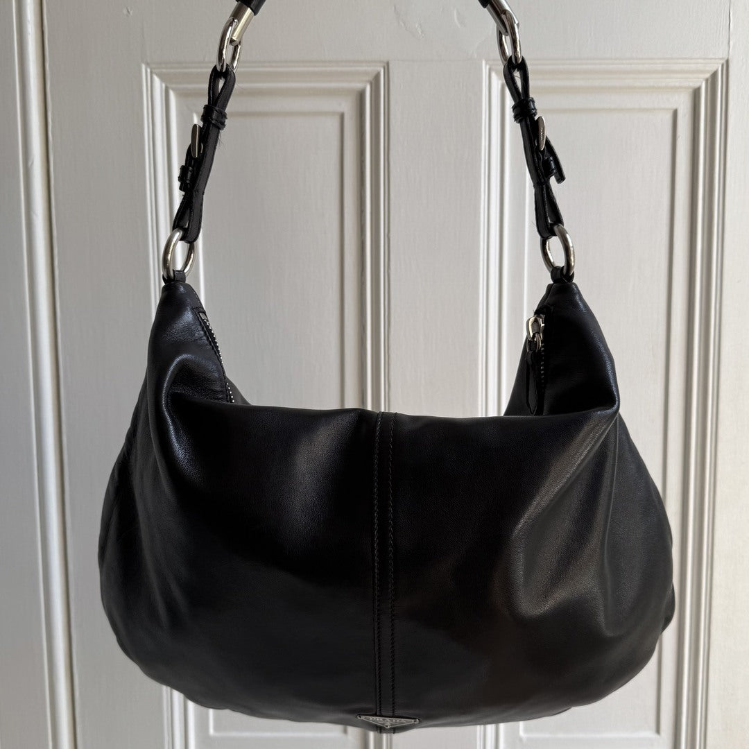 Prada Hobo Black Leather Shoulder Bag