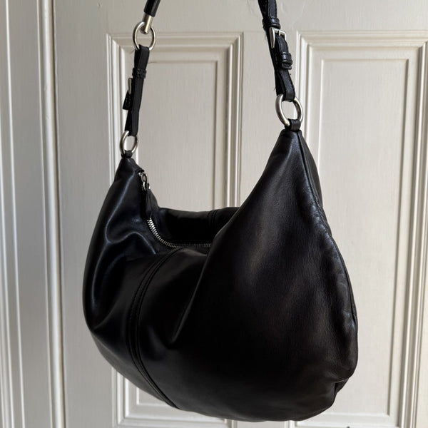 Prada Hobo Black Leather Shoulder Bag
