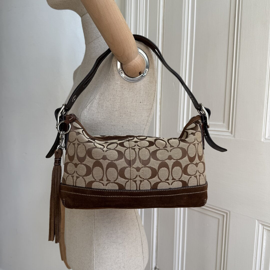 Coach Signature Tassel Brown Shoulder Bag