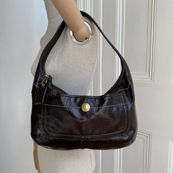 Coach Hobo Patent Leather Dark Brown Shoulder Bag