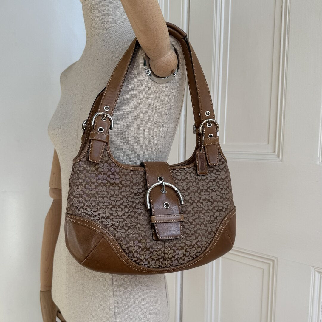 Coach Mini Signature Hobo Buckle Brown Shoulder Bag