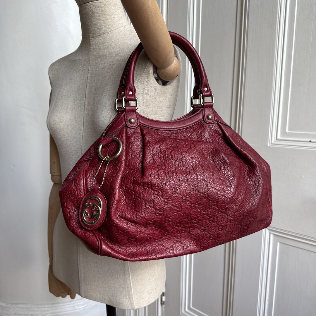 Gucci Guccissima Sukey Leather Red Tote Bag
