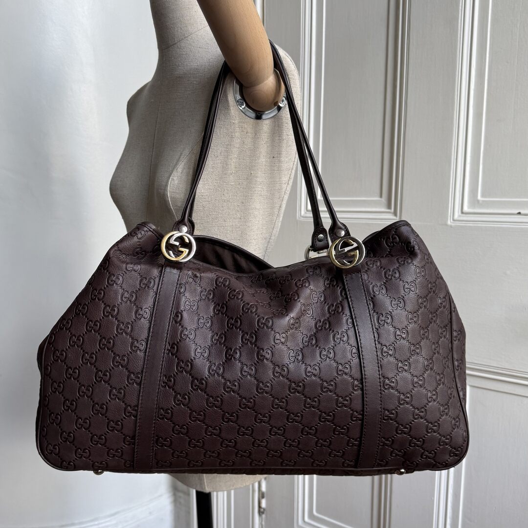 Gucci Guccissima Twins Leather Brown Tote Bag