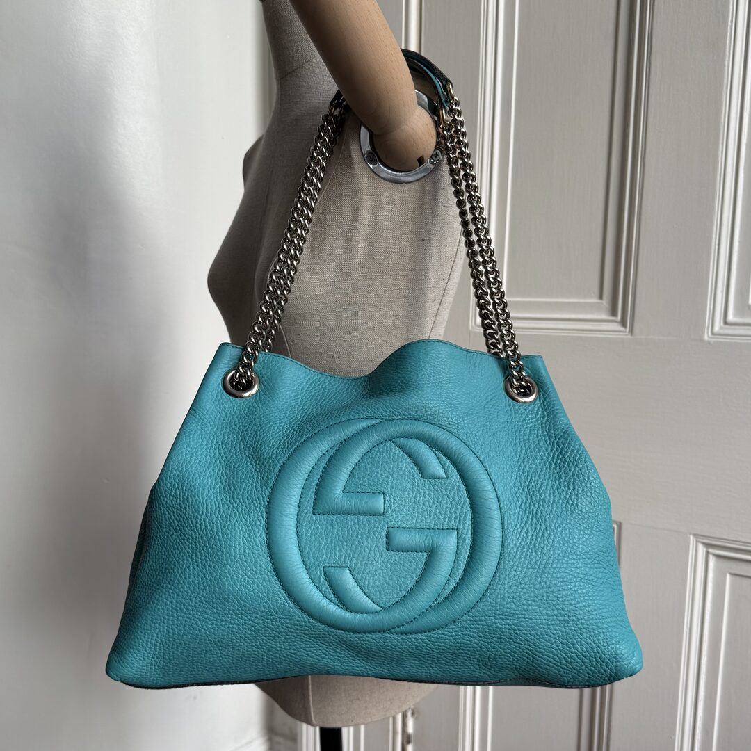 Gucci Soho Chain Blue Leather Tote Bag
