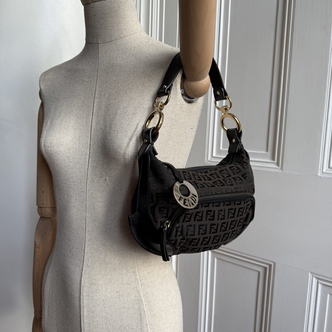 Fendi Zucchino Canvas Chef Brown Shoulder Bag