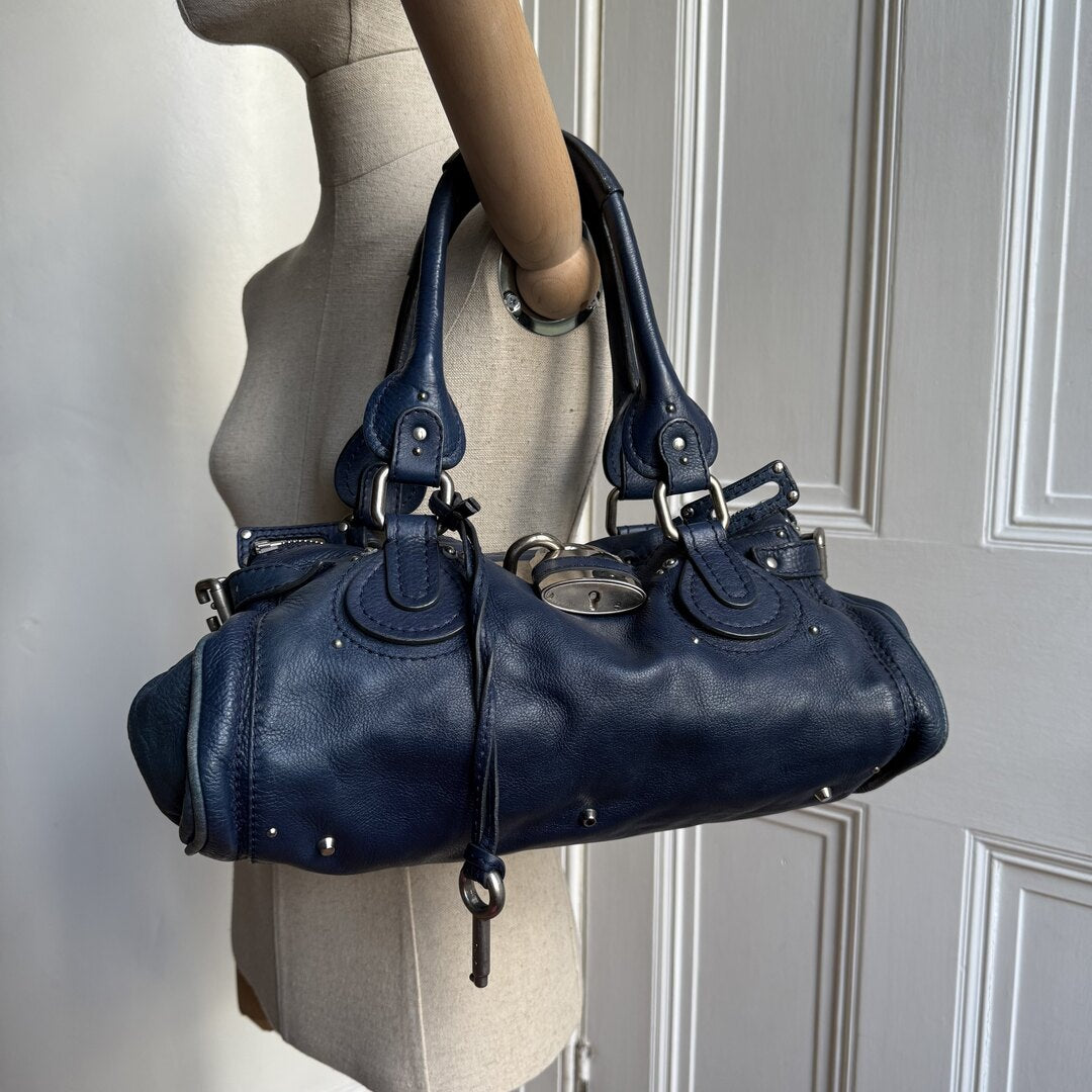 Chloe Paddington Leather Blue Handbag