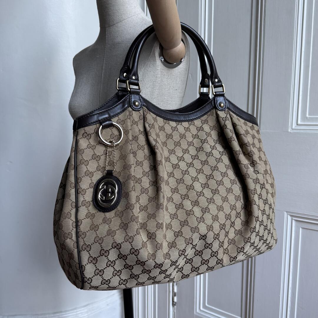 Gucci GG Canvas Sukey Brown Large Tote Bag