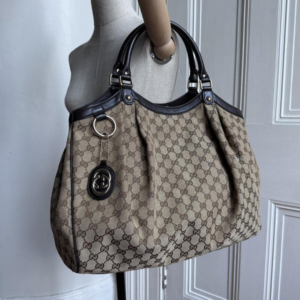Gucci GG Canvas Sukey Brown Large Tote Bag
