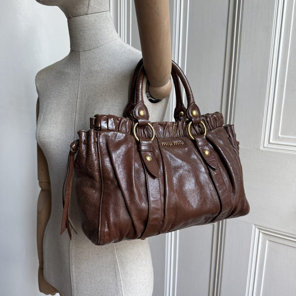 Miu Miu Vitello Leather Brown Handbag