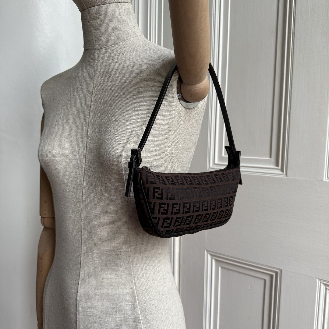 Fendi Zucchino Brown Pochette Shoulder Bag