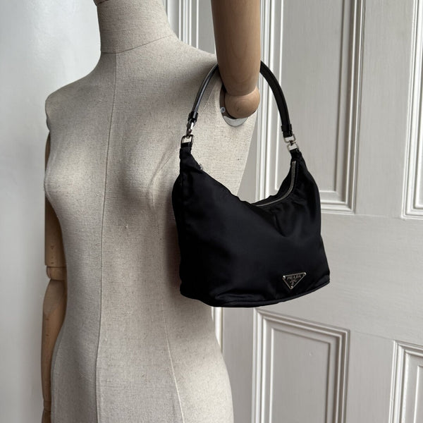 Prada Tessuto Hobo Nylon Black Mini Shoulder Bag