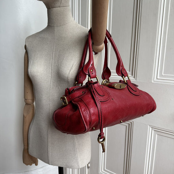 Chloe Paddington Leather Red Shoulder Bag