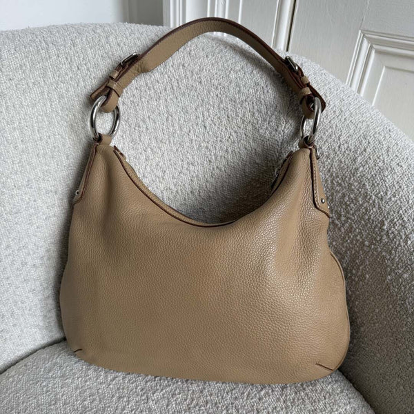 Prada Vitello Daino Hobo Beige Leather Shoulder Bag