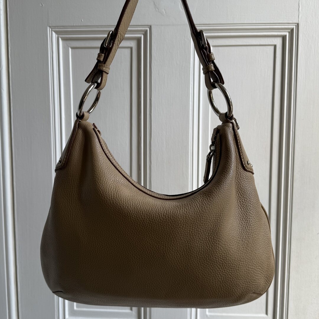 Prada Vitello Daino Hobo Beige Leather Shoulder Bag