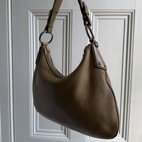 Prada Vitello Daino Hobo Beige Leather Shoulder Bag