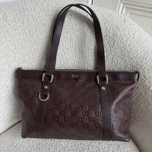 Gucci Guccissima Abbey Brown Leather Shoulder Bag