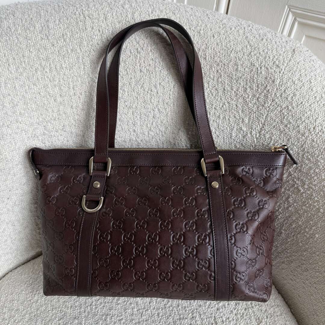 Gucci Guccissima Abbey Brown Leather Shoulder Bag