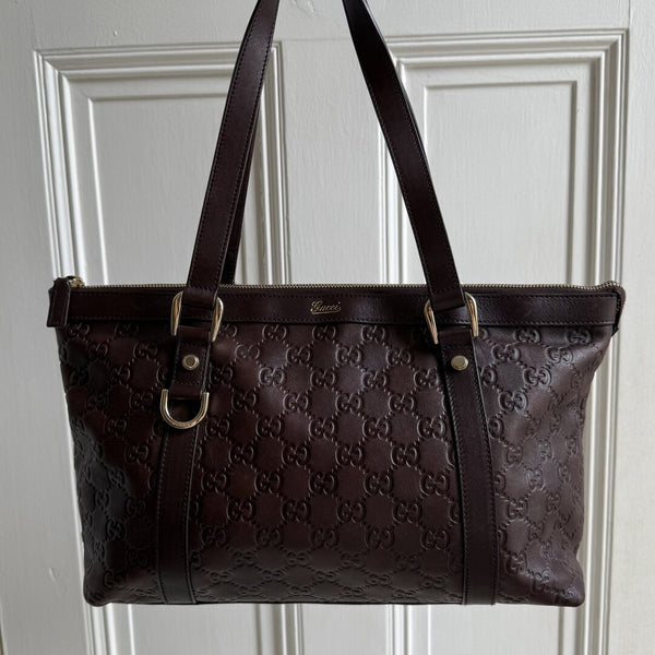 Gucci Guccissima Abbey Brown Leather Shoulder Bag
