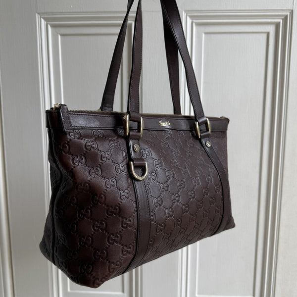 Gucci Guccissima Abbey Brown Leather Shoulder Bag