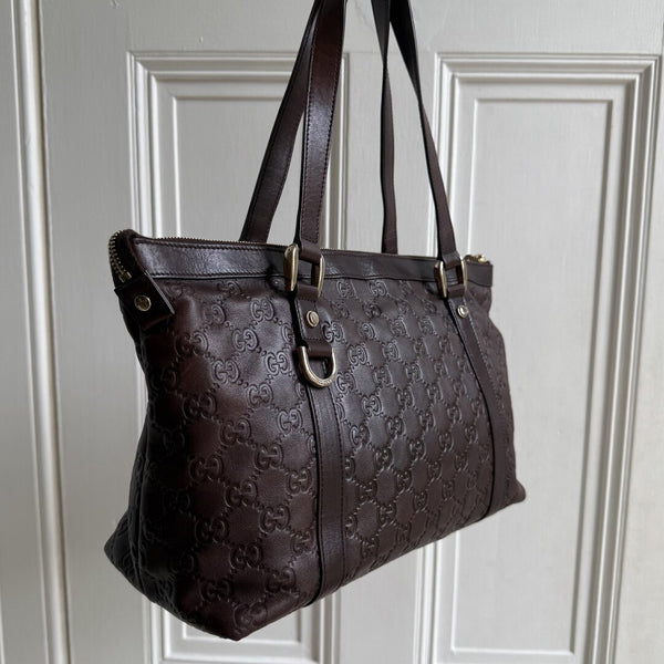 Gucci Guccissima Abbey Brown Leather Shoulder Bag