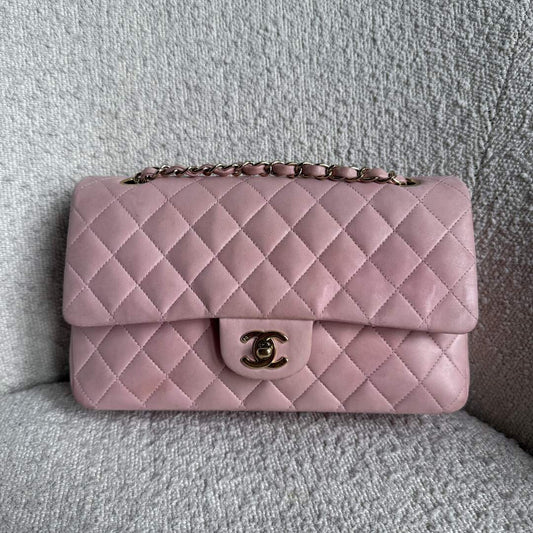2003 Chanel Matelasse Double Flap Chain 24K Gold Pink Shoulder Bag
