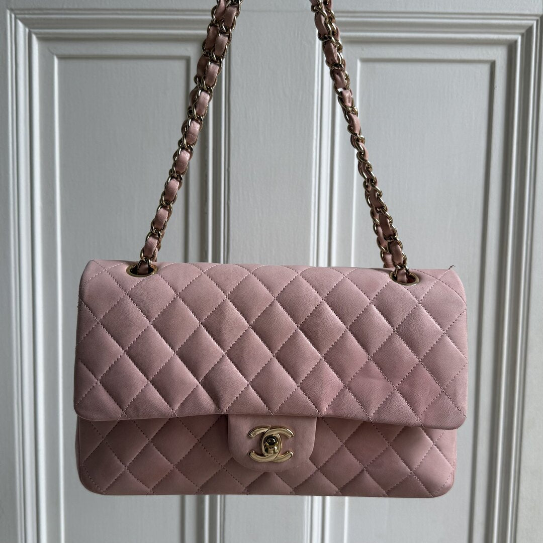 2003 Chanel Matelasse Double Flap Chain 24K Gold Pink Shoulder Bag