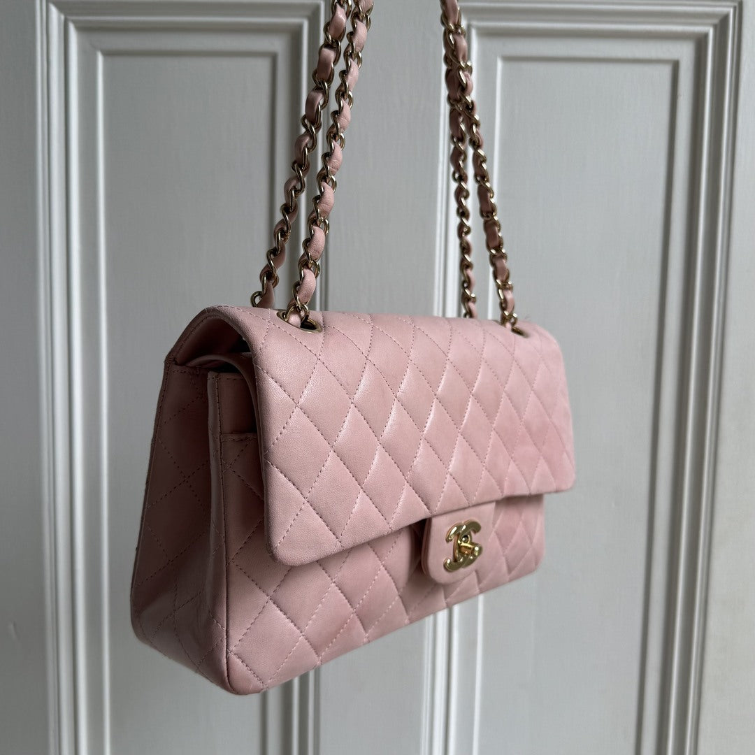2003 Chanel Matelasse Double Flap Chain 24K Gold Pink Shoulder Bag