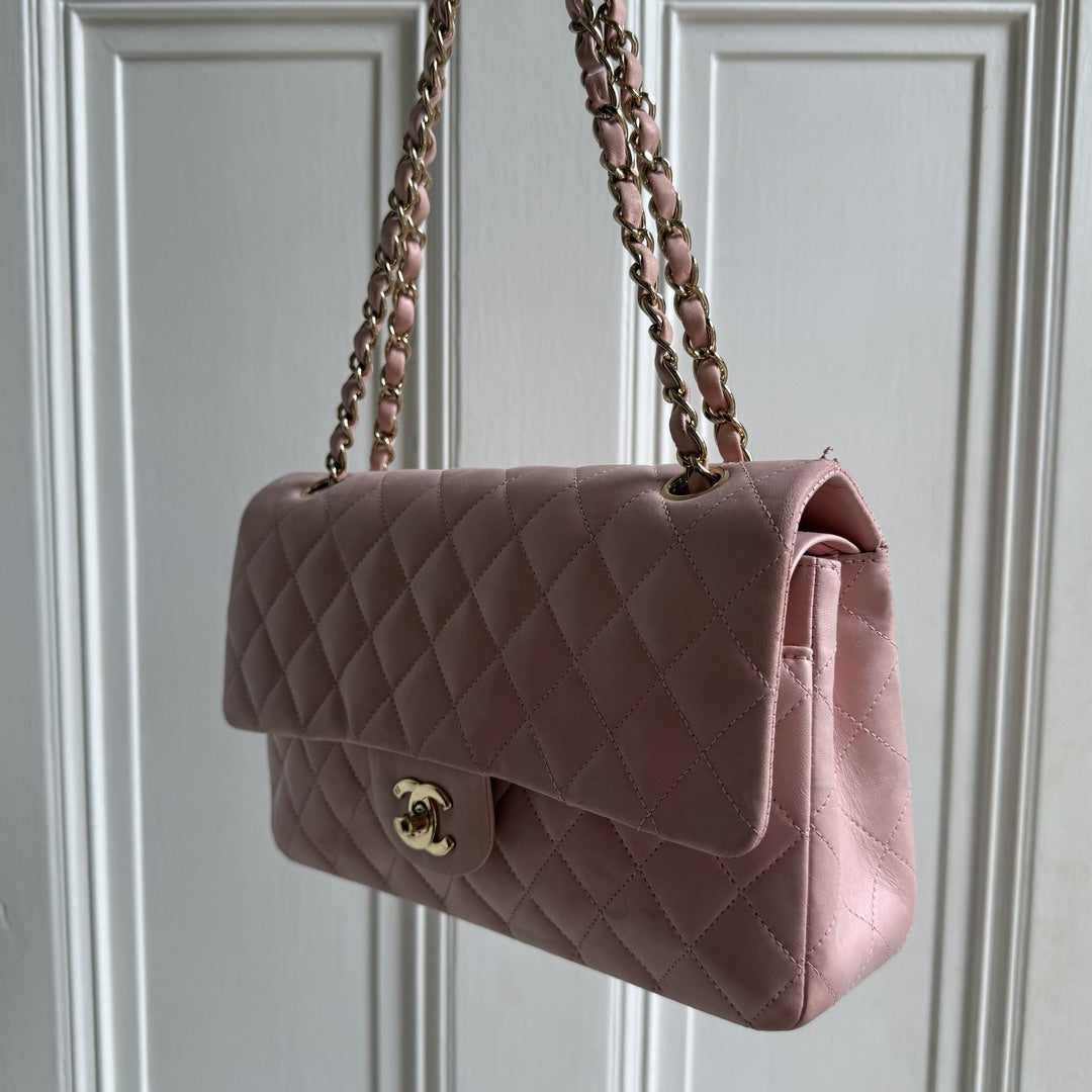 2003 Chanel Matelasse Double Flap Chain 24K Gold Pink Shoulder Bag