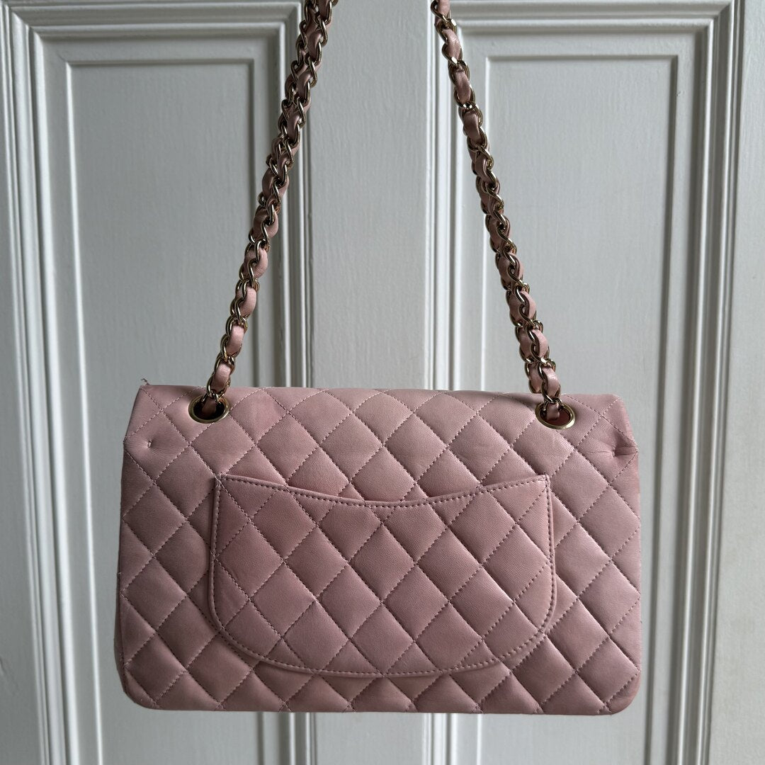 2003 Chanel Matelasse Double Flap Chain 24K Gold Pink Shoulder Bag