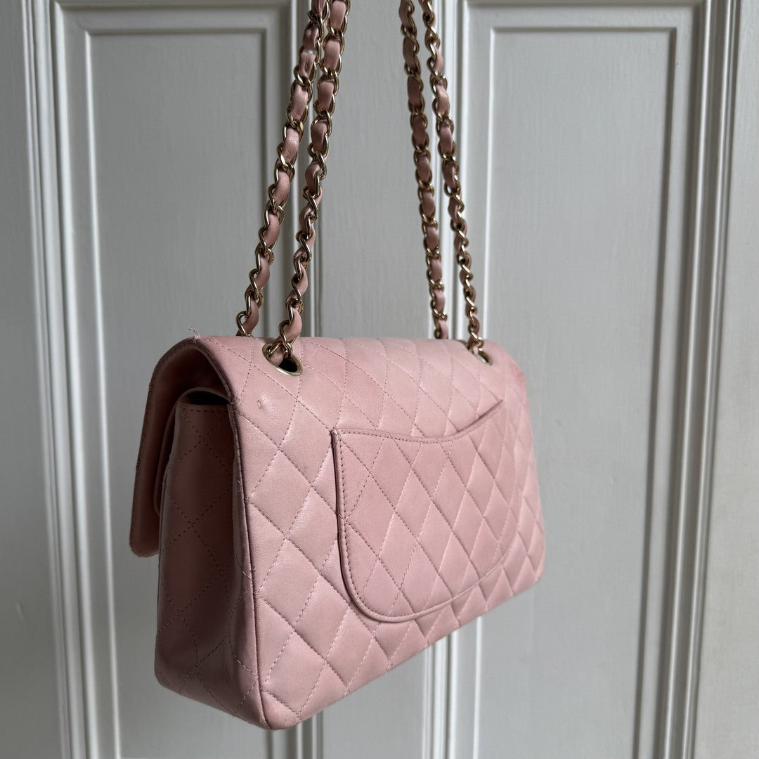 2003 Chanel Matelasse Double Flap Chain 24K Gold Pink Shoulder Bag