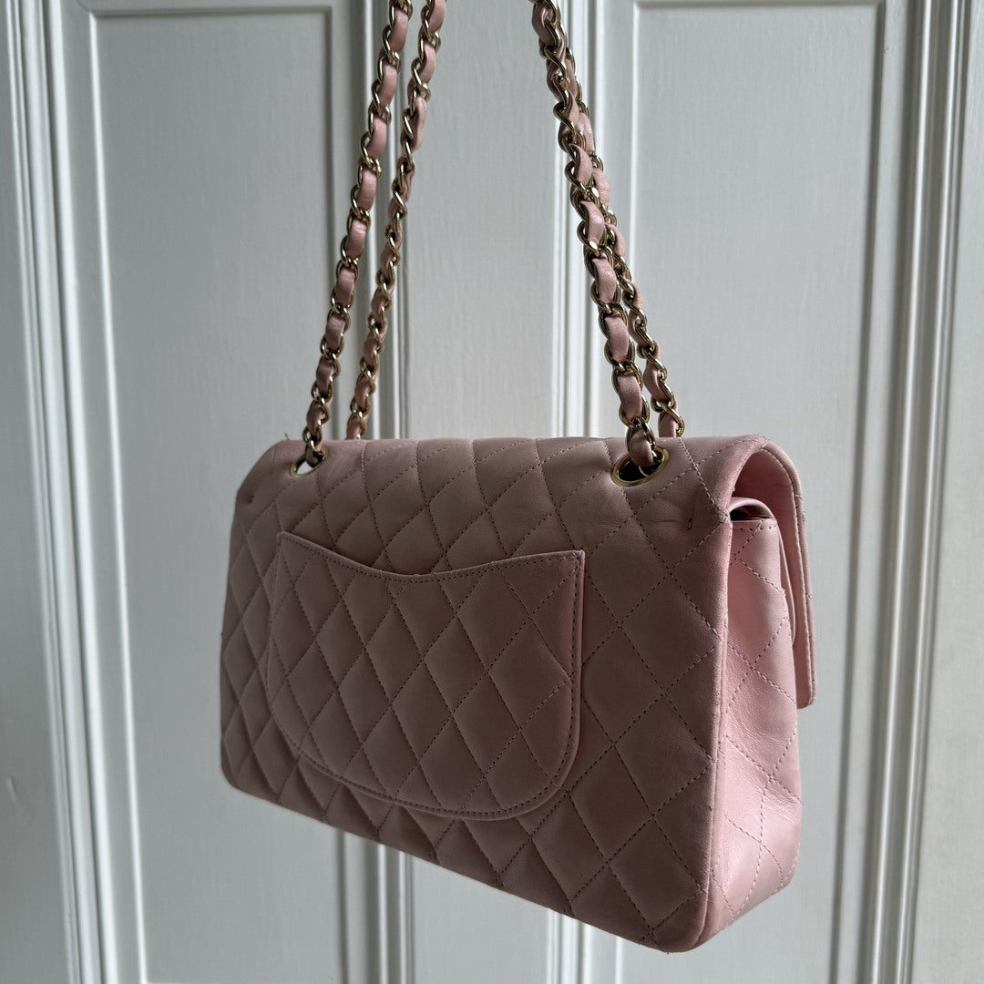 2003 Chanel Matelasse Double Flap Chain 24K Gold Pink Shoulder Bag
