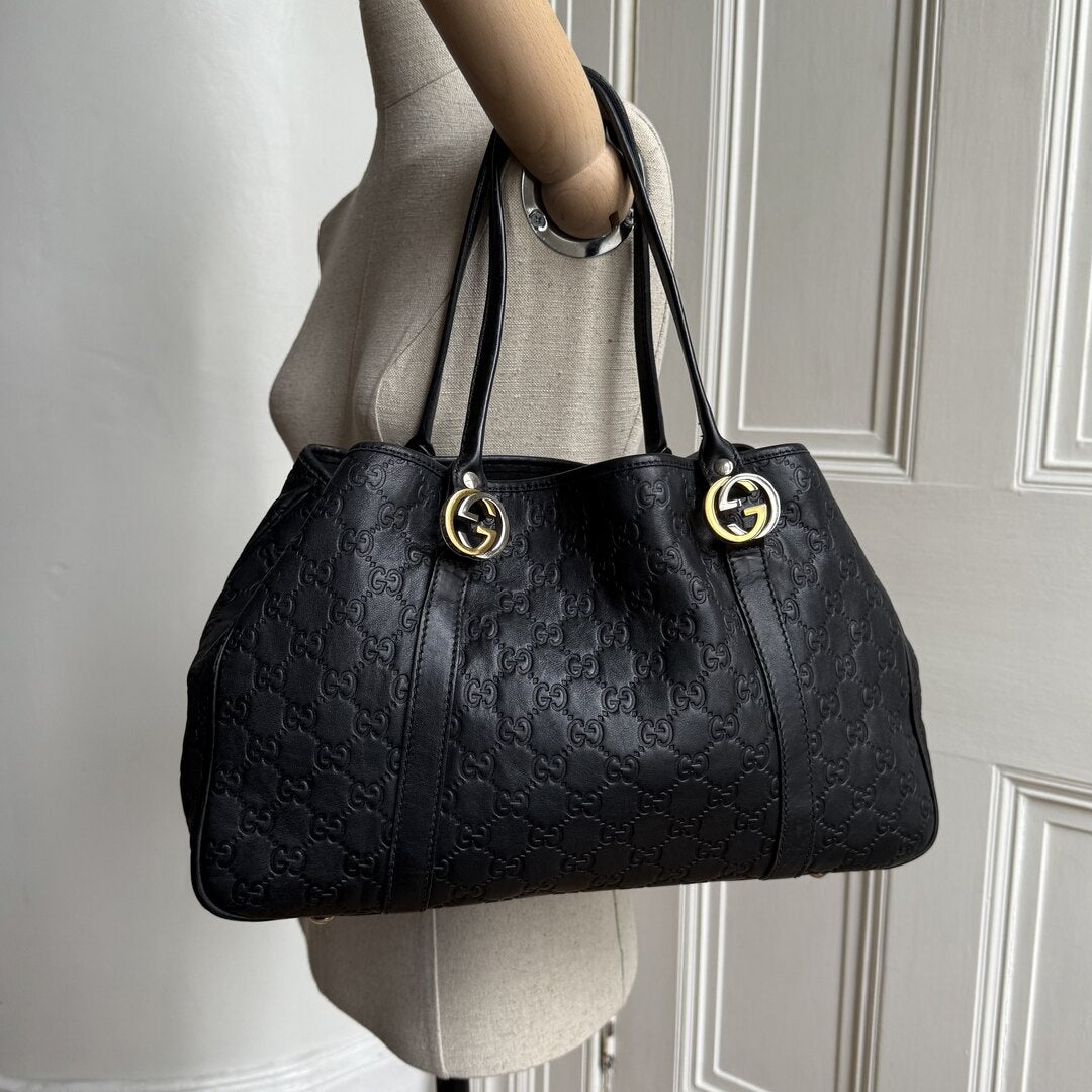 Gucci Guccissima Twins Leather Black Tote Bag