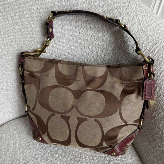 Coach Signature Stud Burgundy Shoulder Bag