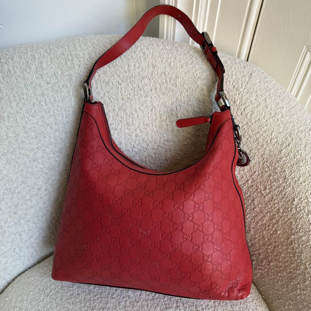 Gucci Guccissima Hobo Leather Red Shoulder Bag