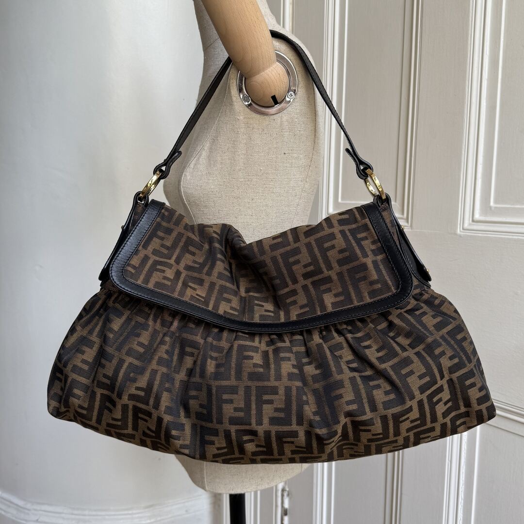 Fendi Zucca Charm Dark Brown Large Shoulder Bag