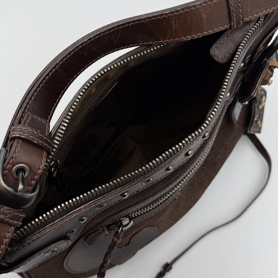 Archive Miu Miu Suede Flower Brown Shoulder Bag