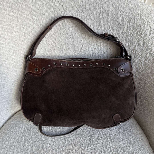 Archive Miu Miu Suede Flower Brown Shoulder Bag
