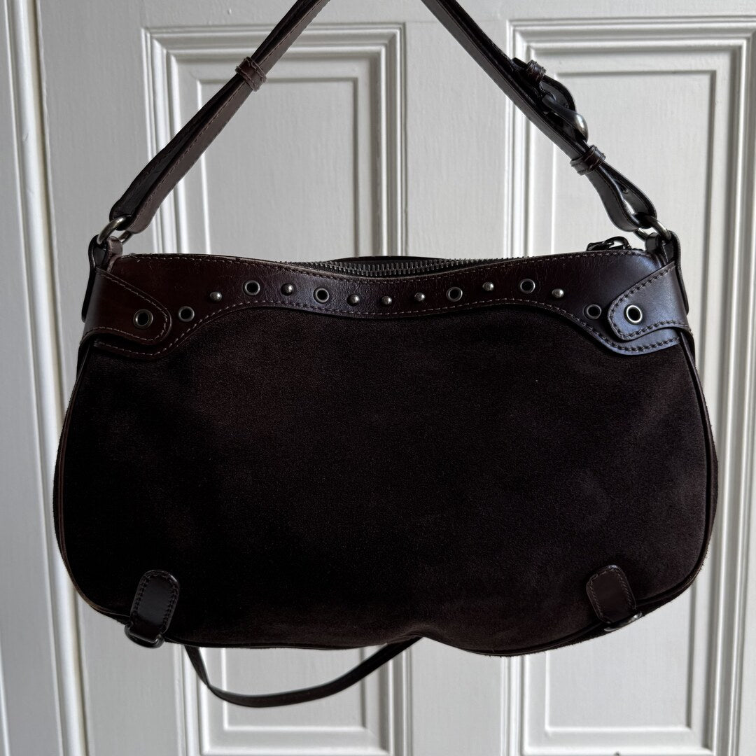 Archive Miu Miu Suede Flower Brown Shoulder Bag
