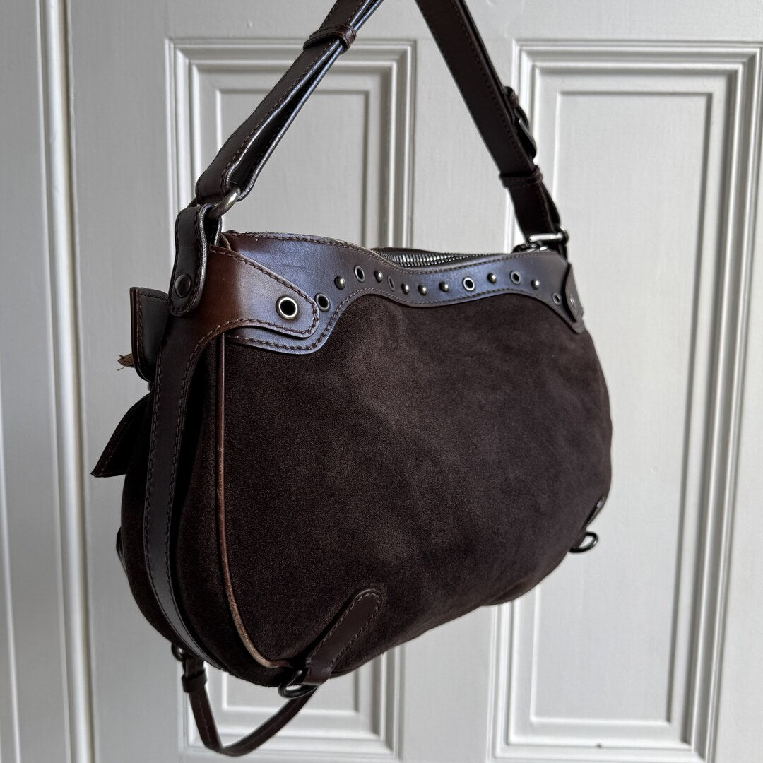Archive Miu Miu Suede Flower Brown Shoulder Bag